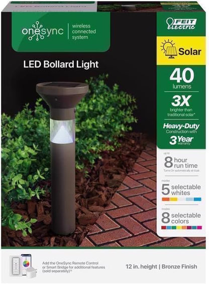 Feit Electric OneSync Oil Rubbed Bronze Bronze Solar Powered 40 W LED Bollard Light 1 pk