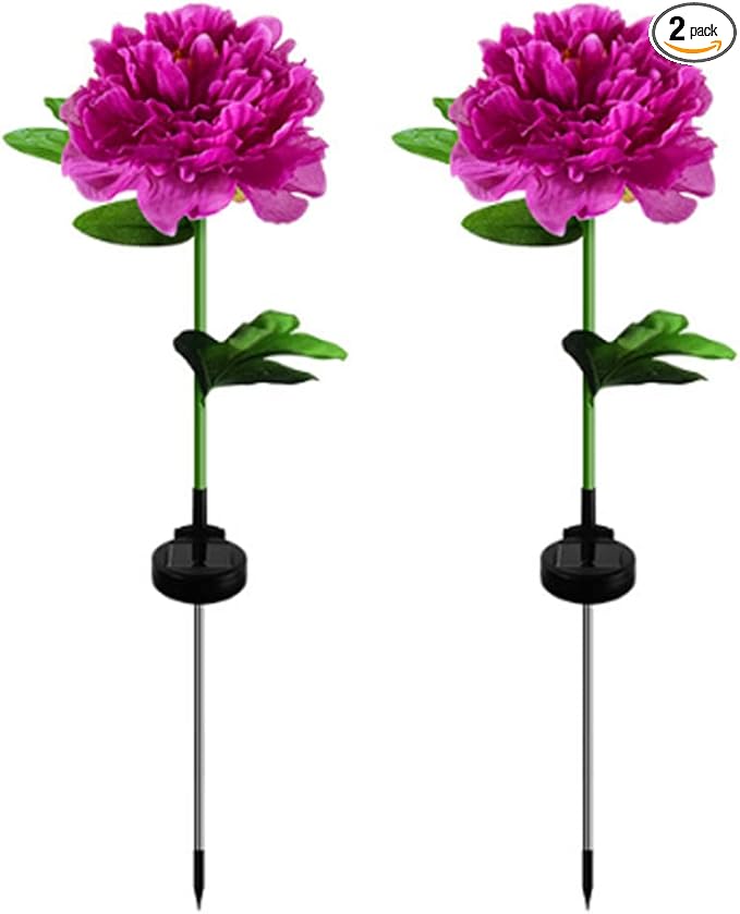 Aolyty Solar Flower Garden Lights, Single Head Solar Peony Light, Outdoor Decoration Solar Stake Lights, 2 Pack IP65 Waterproof LED Landscape Light for Pathway Walkway Patio Lawn Garden (Purple)