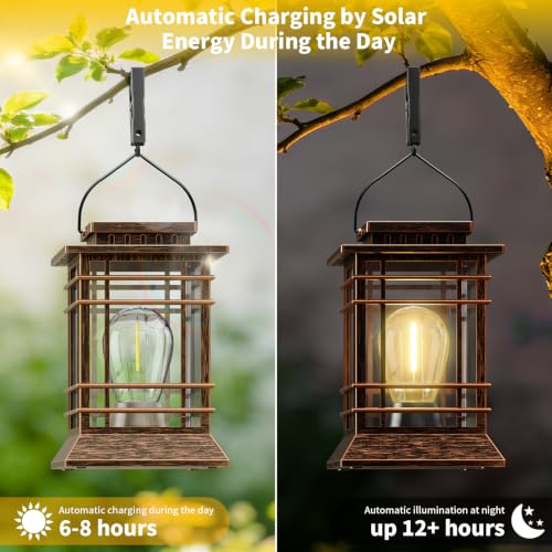 Solar Lanterns Outdoor Waterproof, Hanging Solar Lights for Outside 4 Pack