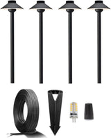 Gardenreet 12V Brass Landscape Black Path Lighting Kit (4 Pack Path Lights) with 100 Feet Cable and 20Pack Wire | Lumora