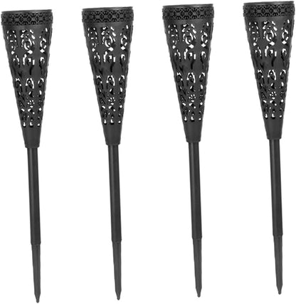 4pcs Solar Path Lights Outdoor LED Garden Decorative Solar Pathway Lights Waterproof for Patio Lawn Landscape with Warm Hollow Plastic Design