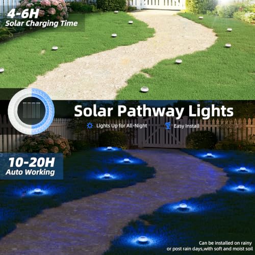 VOLISUN Solar Ground Lights Outdoor,12 Pack Flat Solar Pathway Lights,IP67 Waterproof Solar Powered Disc Lights,Landscape Lighting for Garden Yard Walkway Patio Driveway,Blue