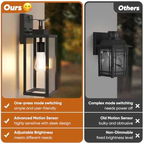 BesLowe 2-Pack 16” Upgraded Motion Sensor Outdoor Wall Lights, Black