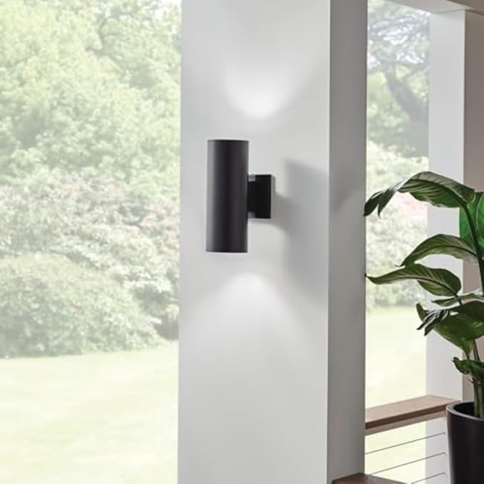 Kichler Cylinders 12" Outdoor Wall Sconce in Black, 2-Light Exterior Wall Light, Cylinder Fixture, (12" H x 5" W) | Lumora