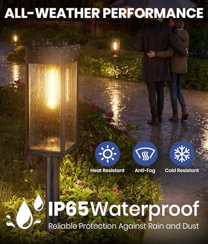 NEWMESSI Solar Pathway Lights Outdoor, 4 Pack, Warm White, 3 Heights, IP65