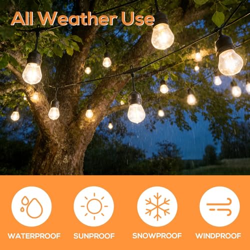 SUNTHIN 105FT Outdoor String Lights with 34 1W LED Bulbs