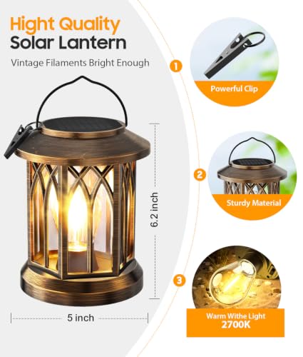 Solar Lantern Outdoor Lights with Metal Hooks, Upgraded Solar Lanterns