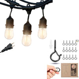Brightech Bundle: Waterproof LED Outdoor String Lights Hanging, Dimmable 2W Vintage Edison Bulbs - 48 Ft + String | Lumora