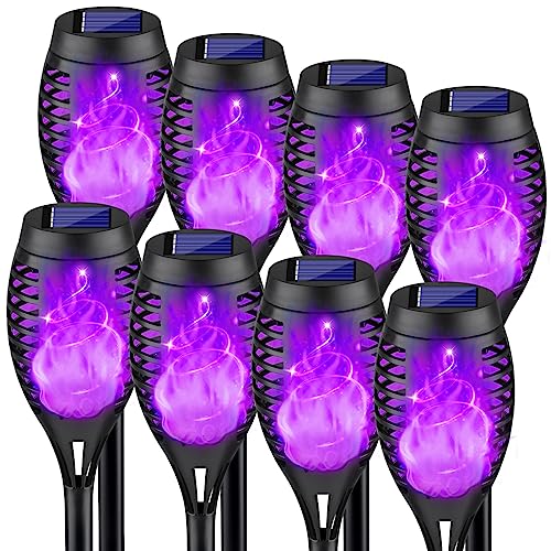 8P Purple Flickering Flame Halloween Solar Lights for Halloween Decorations