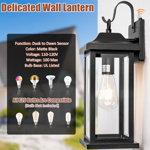 Dusk to Dawn Large Outdoor Wall Light 17 Inch
