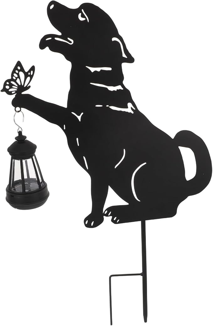 Garneck Outdoor Solar Lawn Lights - Dog Metal Garden Stake with Waterproof Solar Lantern - Decorative Yard Stakes | Lumora