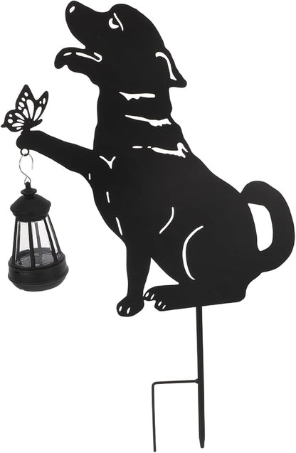 Garneck Outdoor Solar Lawn Lights - Dog Metal Garden Stake with Waterproof Solar Lantern - Decorative Yard Stakes for Garden Pathway Patio Lighting