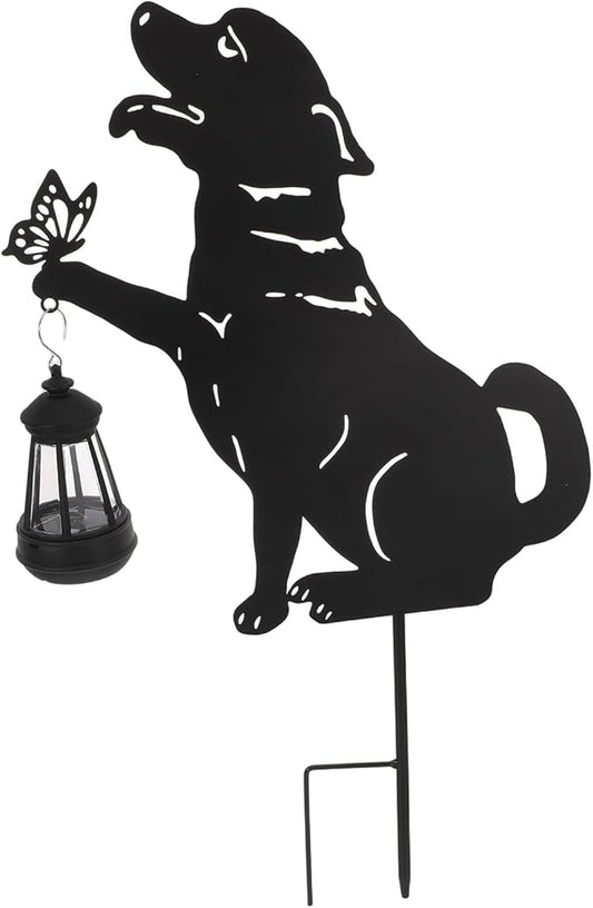 Garneck Outdoor Solar Lawn Lights - Dog Metal Garden Stake with Waterproof Solar Lantern - Decorative Yard Stakes for Garden Pathway Patio Lighting