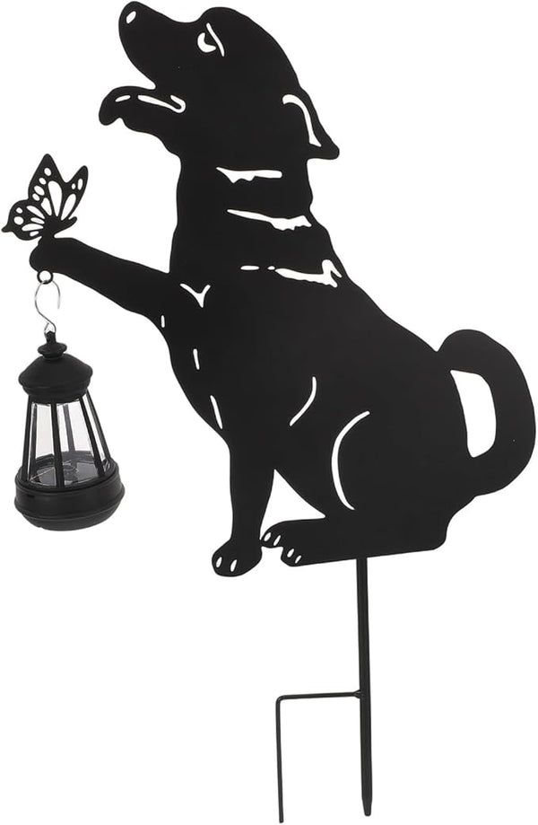 Garneck Outdoor Solar Lawn Lights - Dog Metal Garden Stake with Waterproof Solar Lantern - Decorative Yard Stakes | Lumora