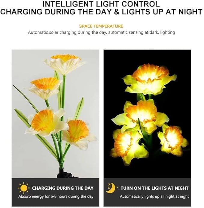 Solar Lights Outdoor Decorative, 2 Pack Solar Garden Lights Daffodils Flowers 7 Color Changing LED Soalr Powered Outdoor Lights, Waterproof Solar Lights for Garden Patio Yard