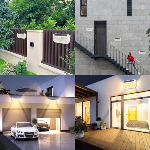 Brightever Solar Motion Sensor Outdoor Lights, 4000LM 344 LEDs Solar Outdoor Lights, IP65 Waterproof Exterior Flood Security Lights with 270° Wide Angle & 3 Modes for Patio Garage, 4-Pack White