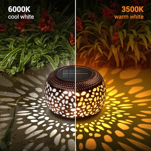 Solar Lanterns Outdoor Waterproof: 2 Pack Hollowed-Out Retro Metal Lantern Lights - Solar Lantern Decorative - Gifts for Women Mother's Day, Outside Garden Yard Patio & Indoor Tabletop Decor