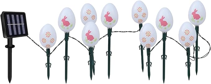 Easter Bunny Lights – 10 Solar Powered Colorful Outdoor Decorative Lights | Waterproof LED String for Garden Patio Path Holiday Seasonal Easter Decorations