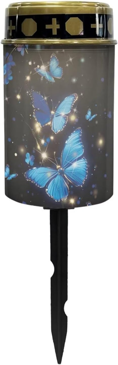 Blue Butterfly Cemetery Solar Lights Cute Solar Yard Lights for Outdoor Decor for Cemetery Outdoor Lighting