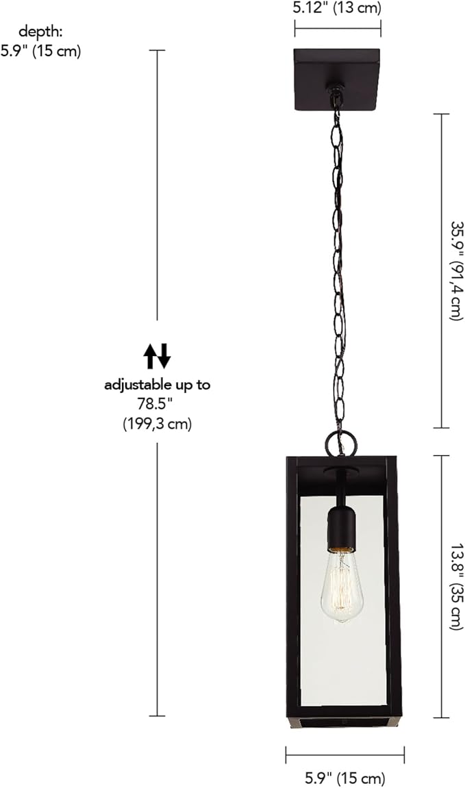 Globe Electric 44773 1-Light Outdoor Pendant, Matte Black, Clear Glass Shade, E26 Base Socket, Kitchen Island | Lumora