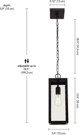 Globe Electric 44773 1-Light Outdoor Pendant, Matte Black, Clear Glass Shade, E26 Base Socket, Kitchen Island | Lumora