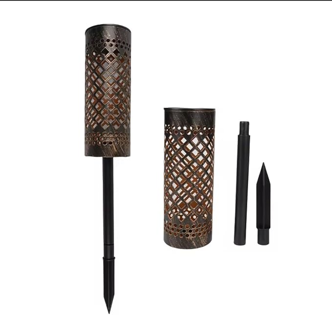 Solar Pathway Lights, Decorative Lattice Pattern, LED Garden Stakes, Bronze Metal Finish, 800mAh Battery, Sunflower Shadow Design, Pack of 6 Lights