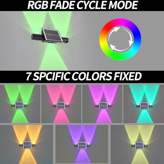 Solar Fence Lights Outdoor 8-Pack, 3000/4000/6000K & 8 RGB Colors, IP65 Waterproof LED Fence Lights Solar Powered, 100 Lumens Outdoor Light for Yard, Patio, Deck, Wall, Stair, Step, Railing (2PK-WR)