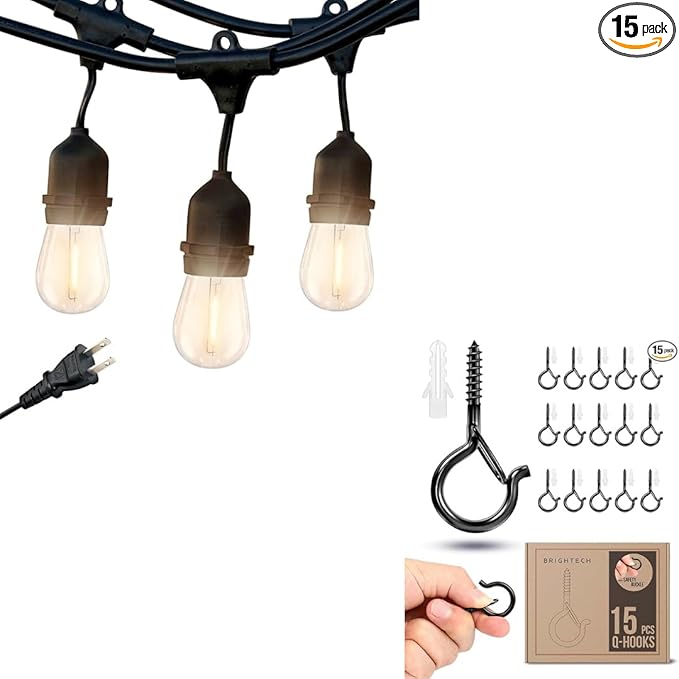 Brightech Bundle: Ambience Pro - Waterproof LED Outdoor String Lights - Hanging, Dimmable 1W Edison Bulbs, Soft White - 24 Ft + 6 Ft Extension Cord