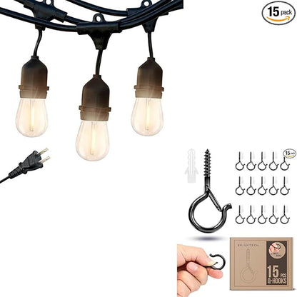 Brightech Bundle: Ambience Pro - Waterproof LED Outdoor String Lights - Hanging, Dimmable 1W Edison Bulbs, Soft White - 24 Ft + 6 Ft Extension Cord
