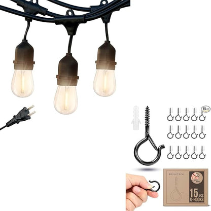 Brightech Bundle: Ambience Pro - Waterproof LED Outdoor String Lights - Hanging, Dimmable 1W Edison Bulbs, Soft White - 48 Ft + 6 Ft Extension Cord