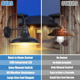 12" Dusk to Dawn LED Outdoor Barn Lights, Farmhouse Gooseneck Porch Lights