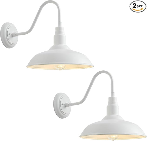 2 Pack 14in Barn Gooseneck Lights for House, White Outdoor Farmhouse Wall Light Fixture for Porch, Exterior Patio | Lumora