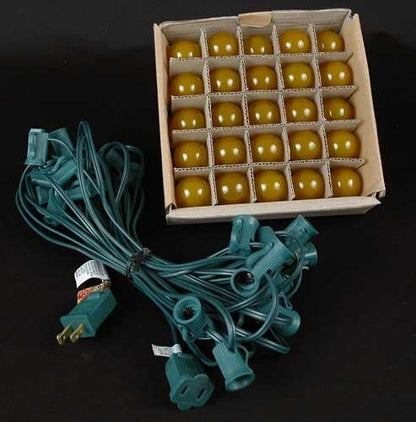 25 Foot G30 Outdoor Patio String Lights with 25 Yellow Globe Bulbs – Indoor Outdoor String Lights – Market Bistro Café Hanging String Lights – C7/E12 Base - Green Wire