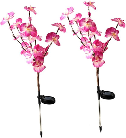 2pcs Solar Garden Ground Plug Light Purple Orchid Shape Outdoor Solar Pathway Lamp for Lawn Driveway and Landscape and Easy to Install