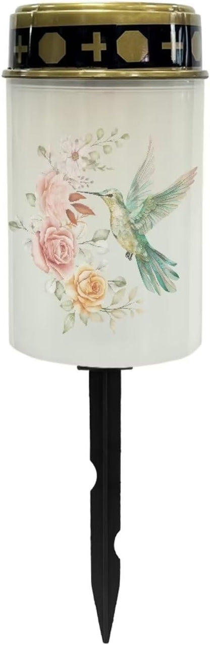 Hummingbird Flower Solar Garden Lights for Cemetery Solar Lights Outdoor Garden, Eternal Lights for Cemetery Grave Decorations
