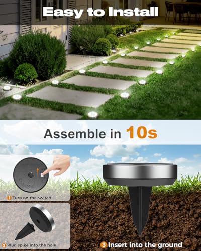 btfarm 4 Pack Solar Lights Outdoor Waterproof, 8 LED Solar Ground Lights