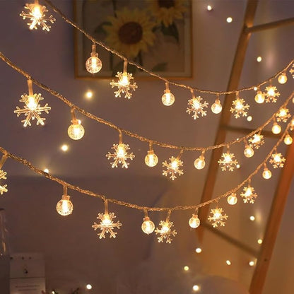 Festival Lights, Battery Powered Fairy Lights 33ft 80LED, Outdoor Waterproof String Lights with Remote, 8 Modes for Indoor, Garden, Patio, Camping, Xmas Decor (Snowflake+Crystal Ball F)