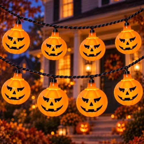 Abeja Halloween Pumpkin String Lights, 8.5FT 10 LED Jack-O-Lantern Lights