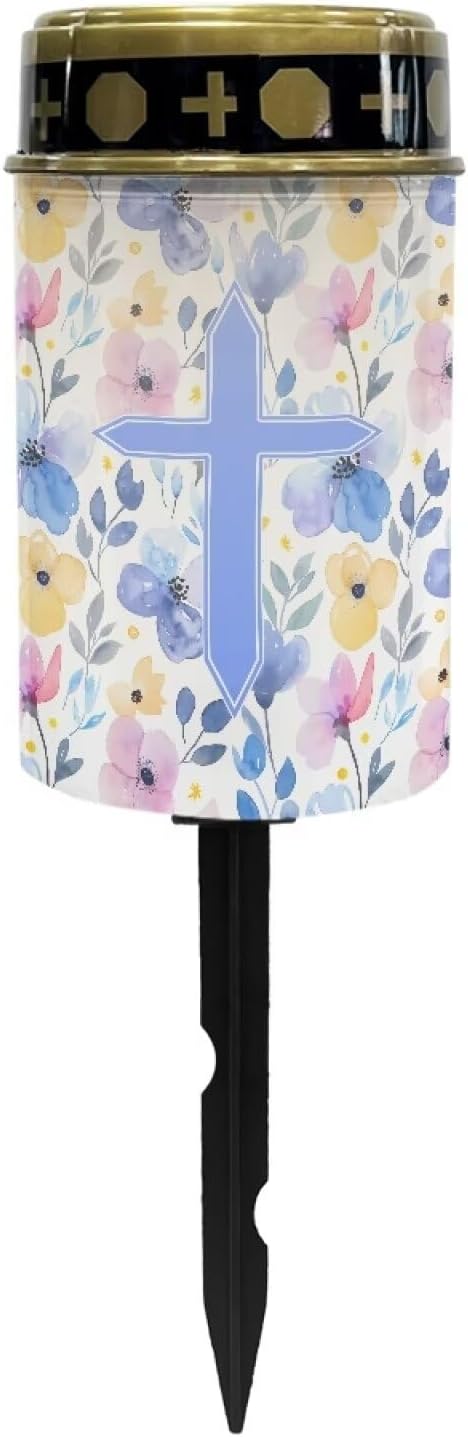 Cross Flowers Solar Garden Lights Outdoor Bright Solar Walkway Lights Solar Powered Garden Stake Lights Sympathy Remembrance Memorial Gift for Grave Ornaments Decor