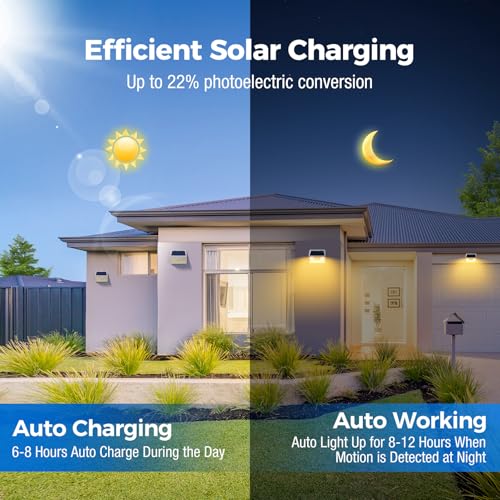 Solar Lights Outdoor Motion Sensor Waterproof, 3Pack 140LED White Solar Powered Fence Lights, 3 Modes Security Wall Lights for Garden Yard Outside Warm