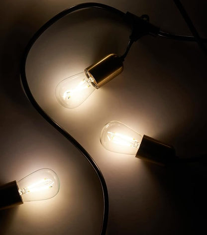 Brightech Glow LED String Lights - 48 Ft Commercial Grade Patio Lights with Beautiful Brass Accents - Outdoor Waterproof Globe Porch String Lights for Outside, Backyard, Gardens - 15 2W LED Bulbs