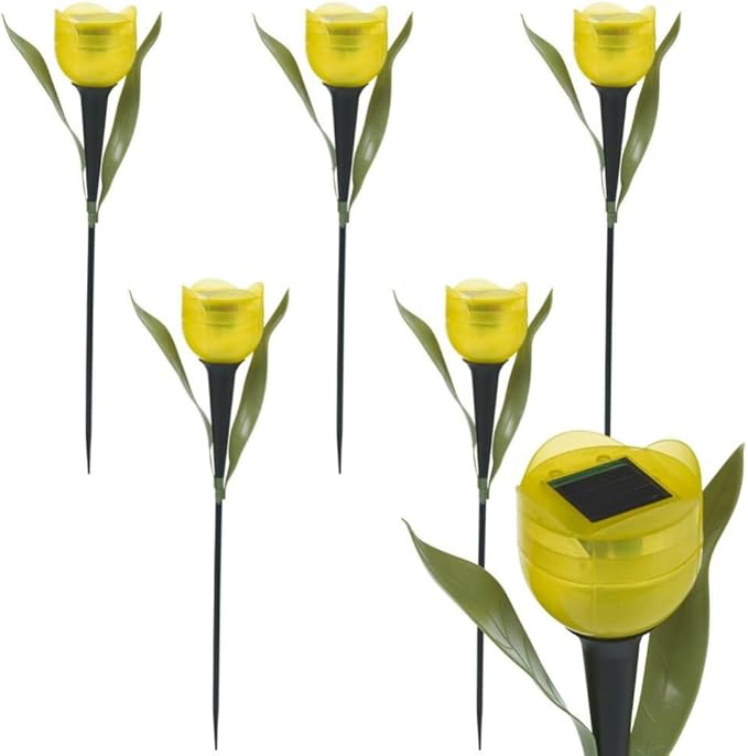 anso 6pcs Garden Tulip Flower Shape LED Solar Powered Lights Outdoor Yard Standing Decors (Yellow)