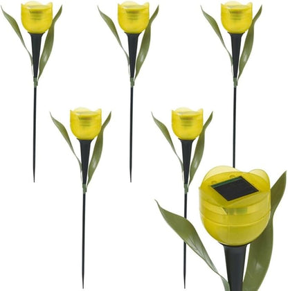 anso 6pcs Garden Tulip Flower Shape LED Solar Powered Lights Outdoor Yard Standing Decors (Yellow)