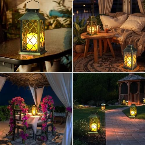 Yowin 2 Pack 14" Large Tempered Glass Solar Lanterns Outdoor Waterproof