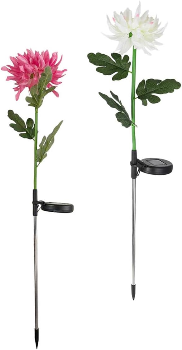 2Pcs LED Solar Garden Lights Flower Shape Ground Stake Decorative Yard Lighting Pink White for Lawn Patio Outdoor | Lumora