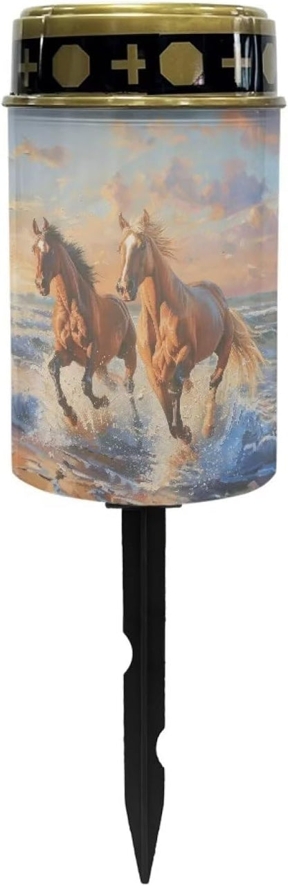 ZOUTAIRONG Horses Pattern Solar Glass Light Garden Stake Light, Cemetery Decorations for Grave Outdoor Lights, Garden Lawn Yard Patio Decor-6 Pack