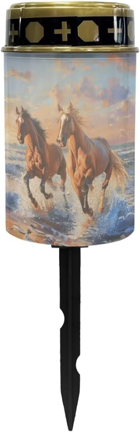 ZOUTAIRONG Horses Pattern Solar Glass Light Garden Stake Light, Cemetery Decorations for Grave Outdoor Lights, Garden Lawn Yard Patio Decor-1 Pack
