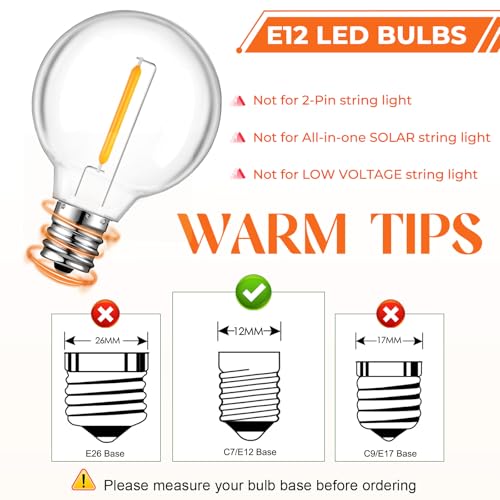 GvvooHome 36 Pack LED G40 Replacement Bulbs for String Lights, Warm White