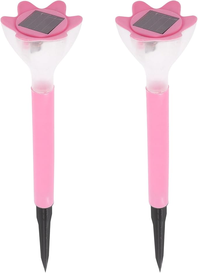BESPORTBLE 2pcs Solar Pathway Lights Pink Solar Flower Garden Stakes Outdoor Decorative Lawn and Patio Powered Landscape Lighting