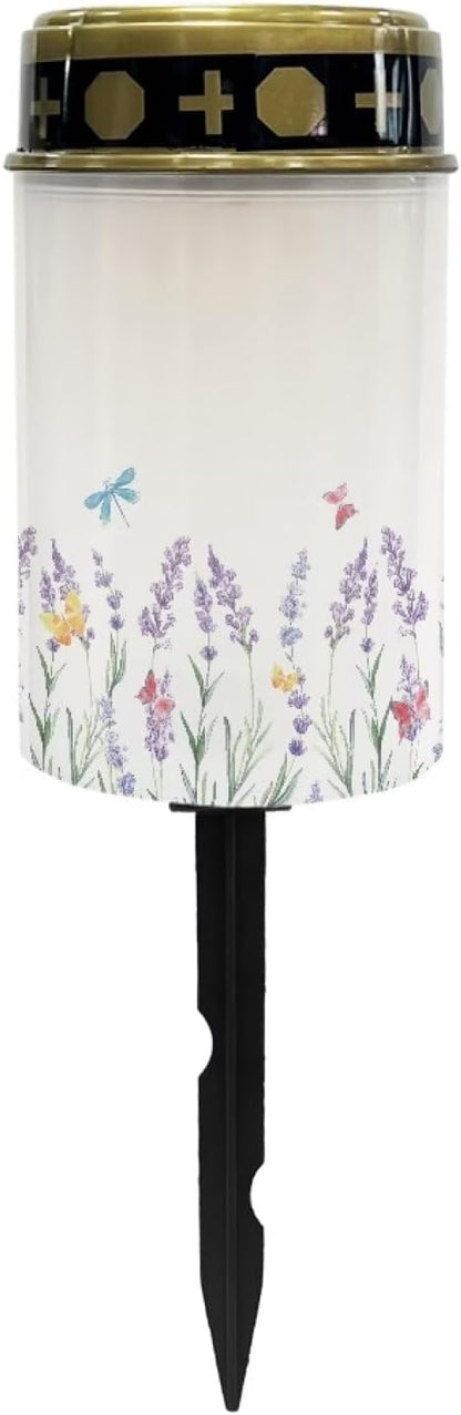 Floral Cemetery Solar Powered Lights Auto On/Off Solar Garden Stake Lights Landscape Lights Cemetery Decorations for Grave Outdoor Lights for Loss of Loved One